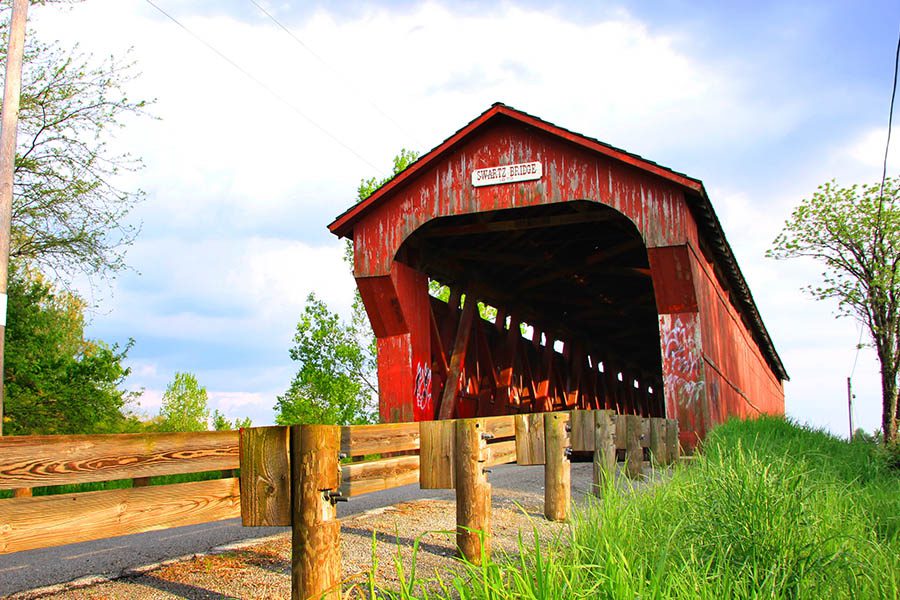 Homepage - Angled View of Swartz Bridge in Rural Ohio on a Sunny Day